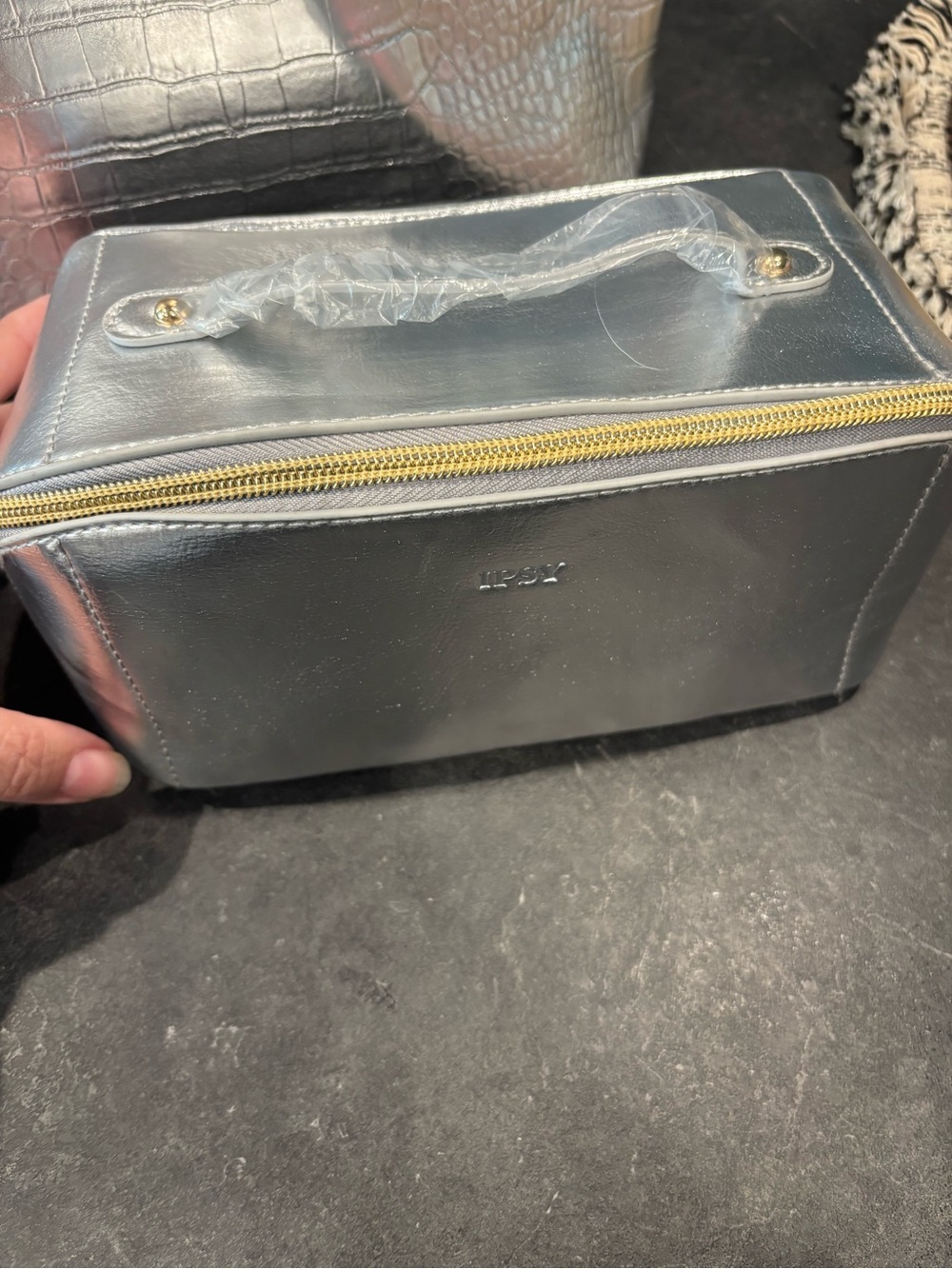 ipsy Silver Croc-Embossed Tote with Silver Pouch & Card Holder - Picture 3 of 6